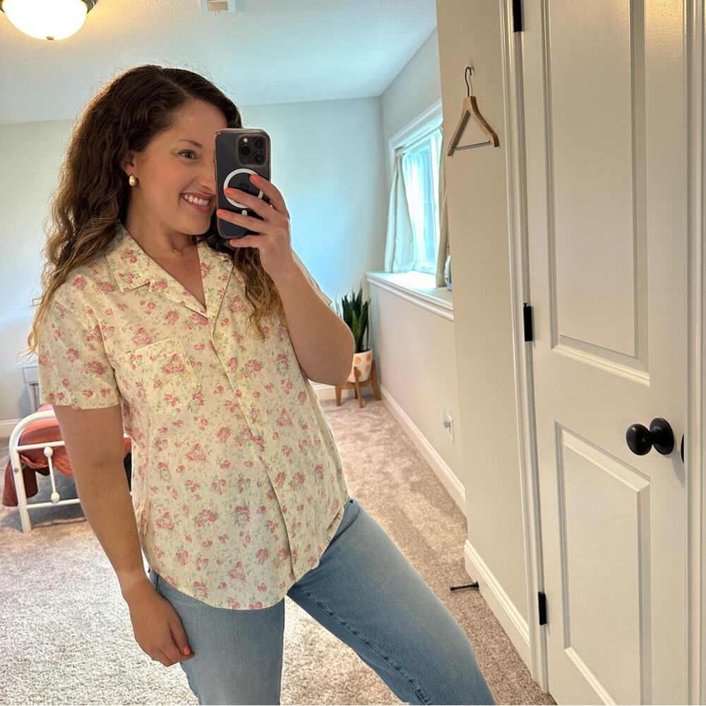 Lauren Ralph Lauren Vintage Floral Yellow Pink Cotton PJ Top Medium - Picture 4 of 12